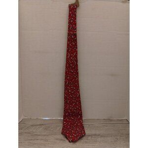 Vintage 48" Genuine Spur Cravat Red Silk Tie With Blue & White Abstract Pattern